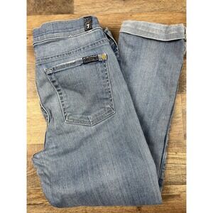 7 for‎ All Mankind The Skinny Crop and Roll Jean Size 27 Women's Light Wash USA